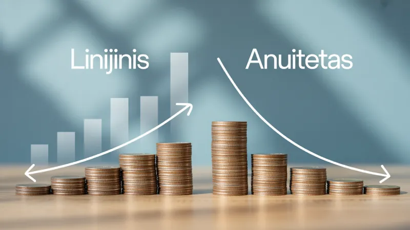 linijinio ir anuiteto grafiko iliustracija