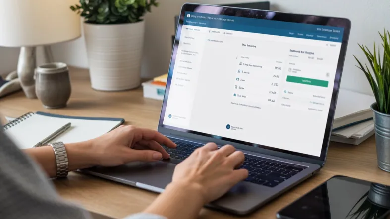 internetinė bankininkystė peržiūrima kompiuterio ekrane